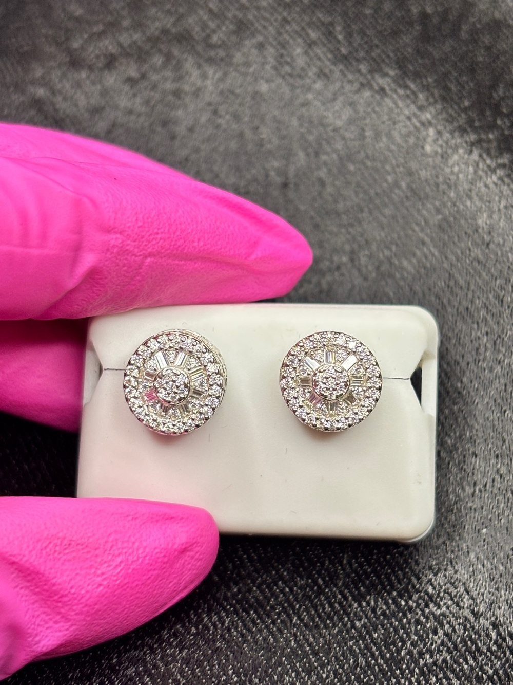 .925 Sterling Silver 2.5 CTW VVS Moissanite Small Baguette Halo Stud Earrings - Picture 7 of 9